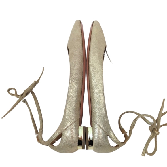 Aquazzura Leather Lace Up Ballet Flats Shoes Womens 39 Gold Designer Luxury - Picture 6 of 10